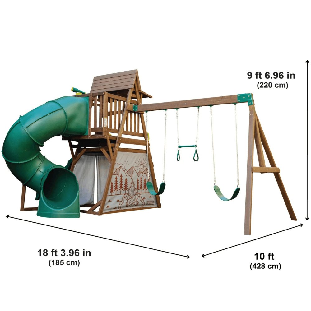 Wooden Swing Set/Playset with Tent, Tube Slide and 3-Swings - Image 2