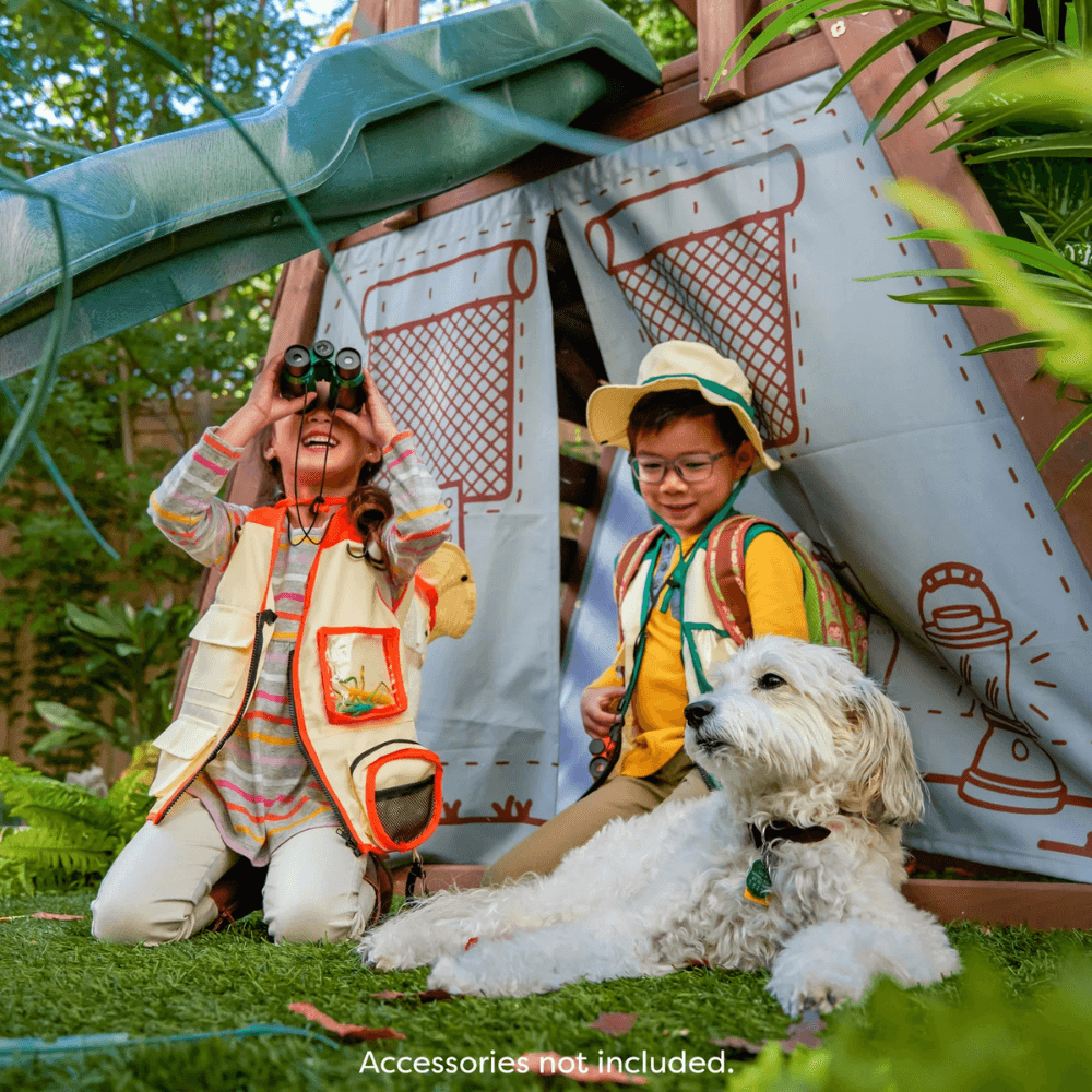 Wooden Swing Set/Playset with Tent, Tube Slide and 3-Swings