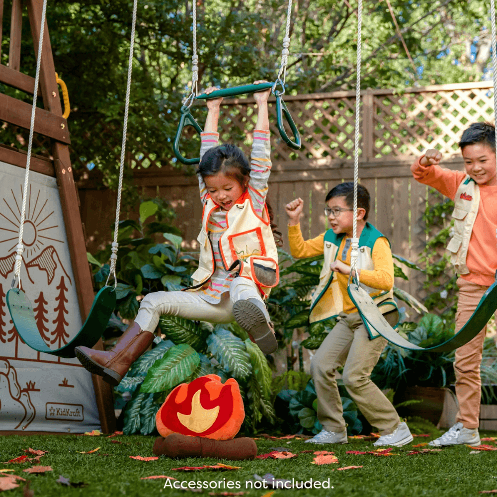 Wooden Swing Set/Playset with Tent, Tube Slide and 3-Swings - Image 8