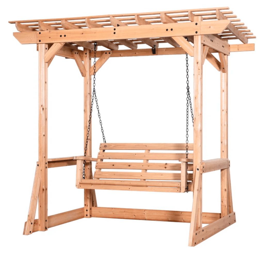 Cedar Wood Outdoor Pergola Swing Bench - Image 8