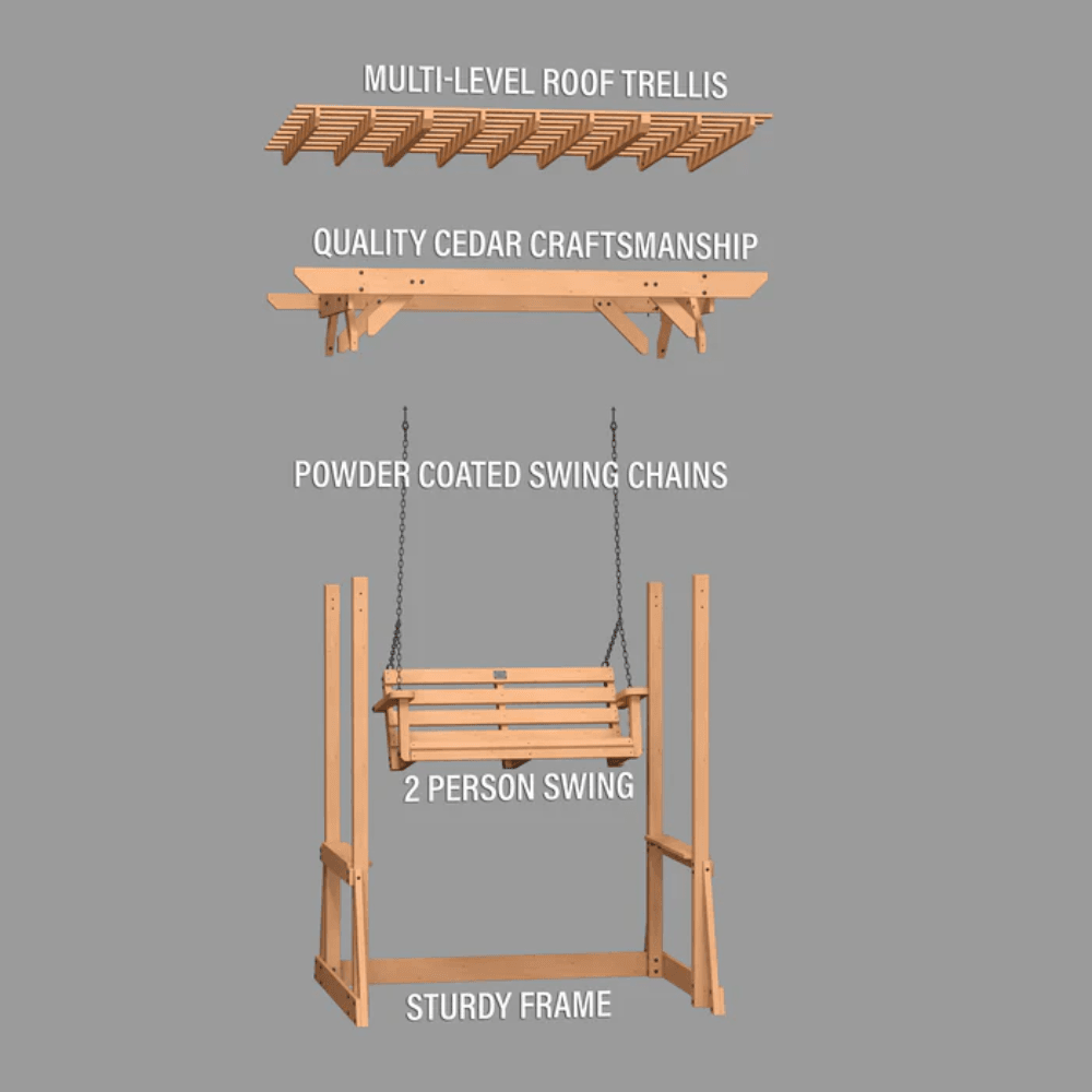 Cedar Wood Outdoor Pergola Swing Bench - Image 10