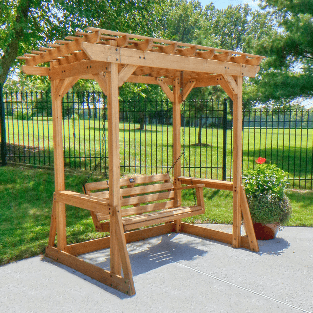 Cedar Wood Outdoor Pergola Swing Bench
