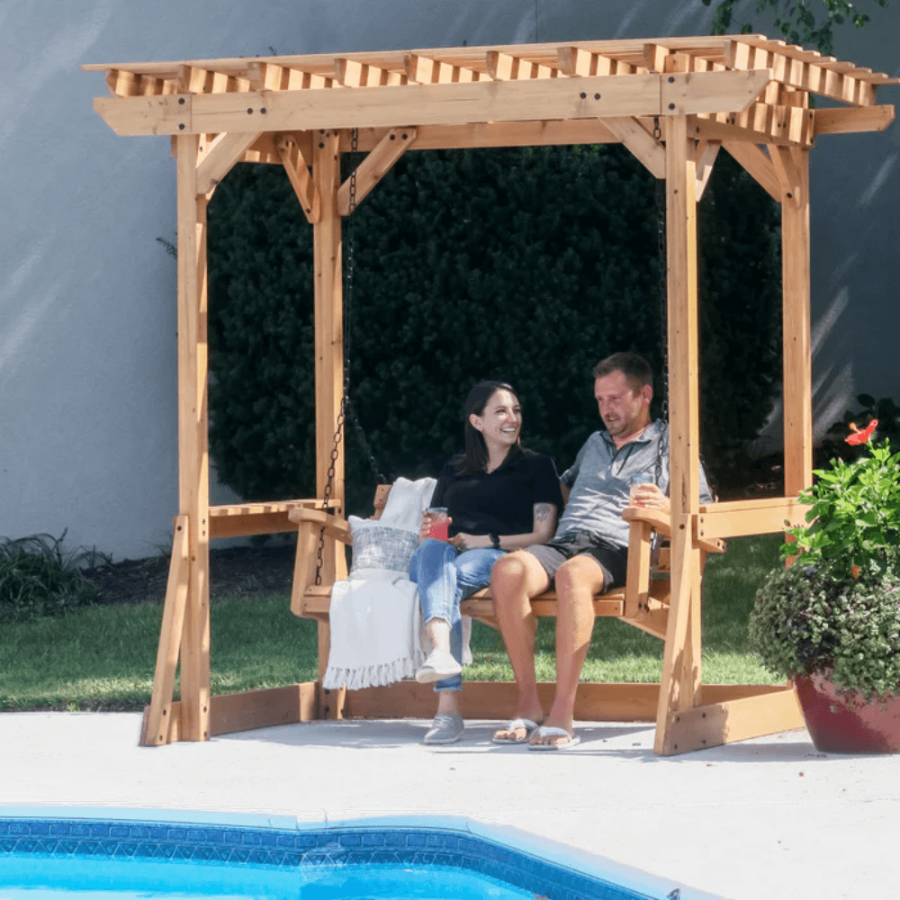Cedar Wood Outdoor Pergola Swing Bench - Image 3