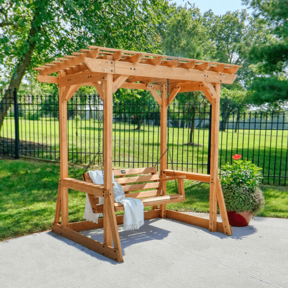 Cedar Wood Outdoor Pergola Swing Bench - Image 6