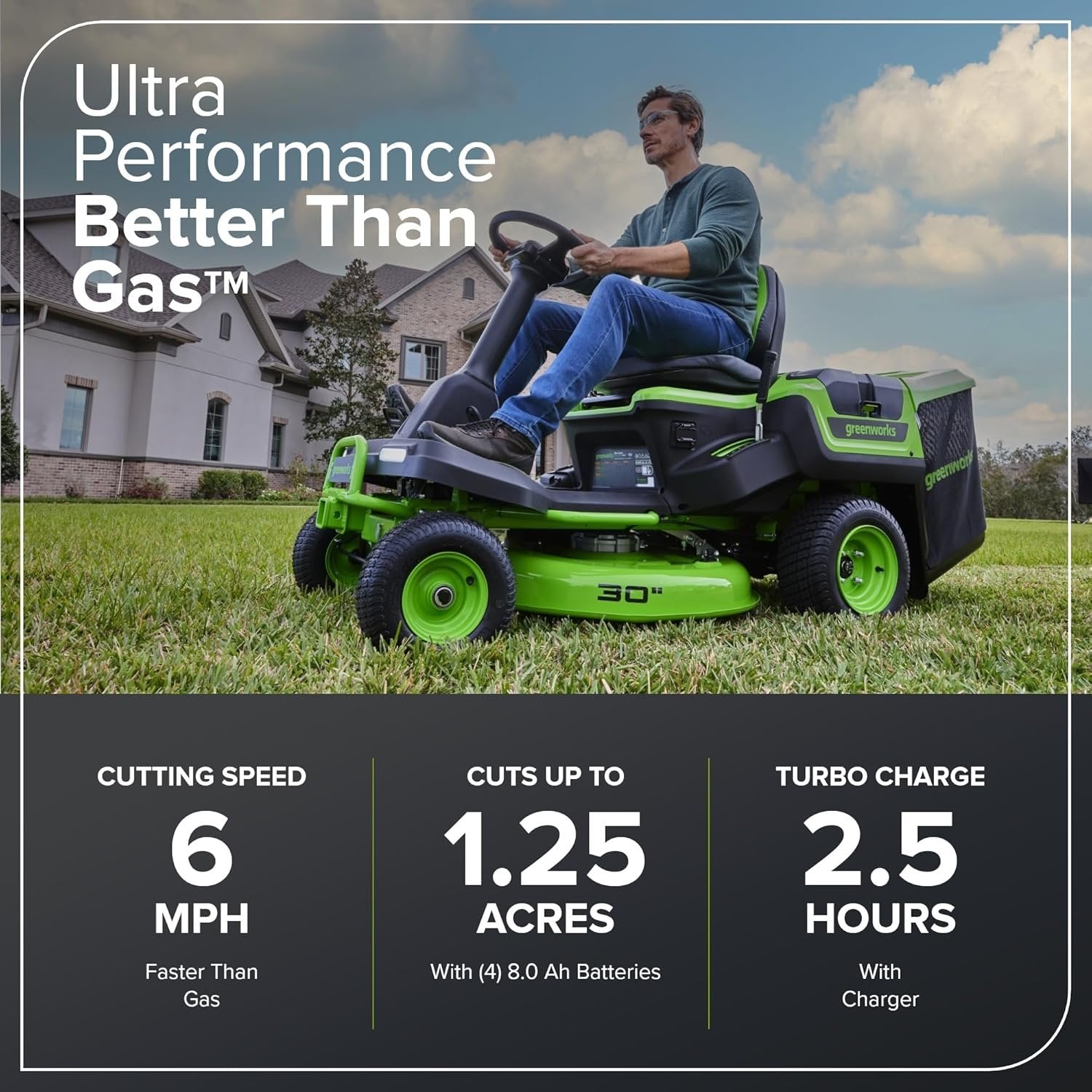 60V 30" CrossoverT Riding Lawn Tractor with 8.0 Ah - Image 5