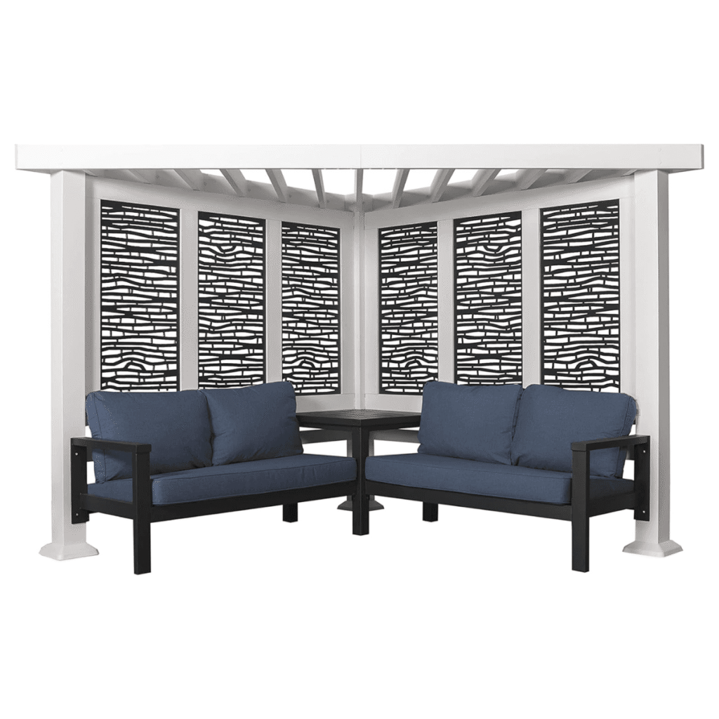 Ridgedale Steel Pergola with Built-in Conversation Seating by