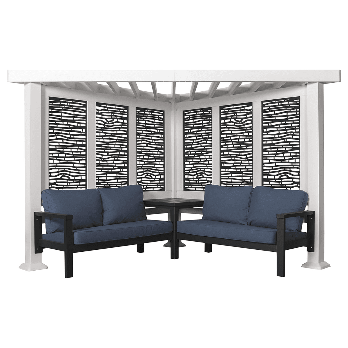 Ridgedale Steel Pergola with Built-in Conversation Seating by